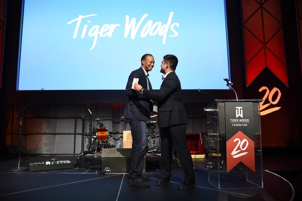 Evan Chang and Tiger Woods at Tiger Jam
