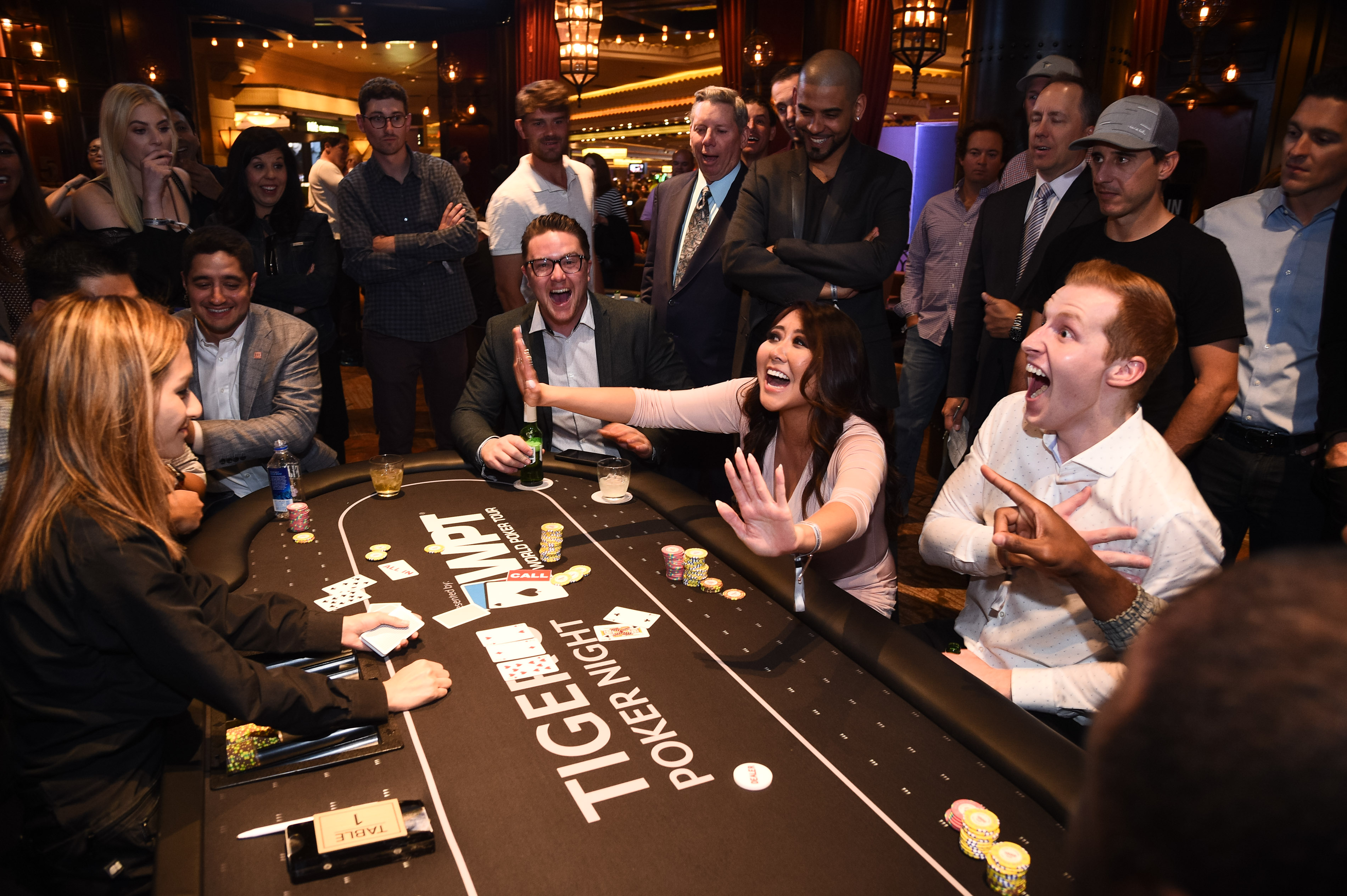 Poker professional Maria Ho gets excited during Tiger's Poker Night presented by the World Poker Tour